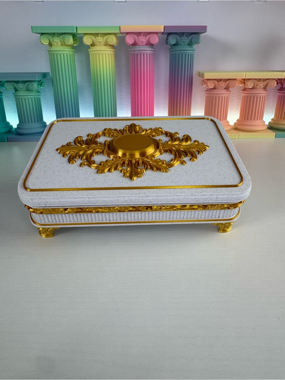 3D Printed White and Gold Color Decorative Jewelry Box